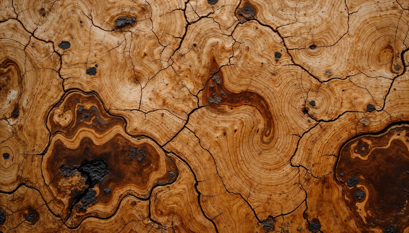 The concentric growth rings of a tree in cross-section